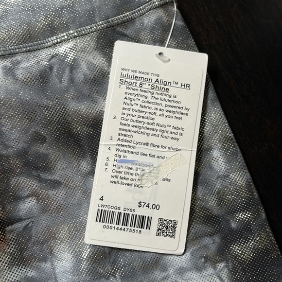 LULULEMON ALIGN HR SHORTS 8” *SHINE DIAMOND DYE STARLIGHT GRAPHITE GRAY FOIL NWT - Picture 7 of 9